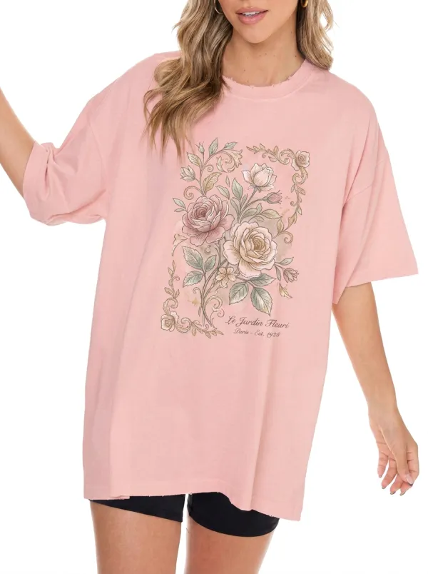 Women's Vintage Floral Garden Le Jardin Fleuri Printed T-shirt