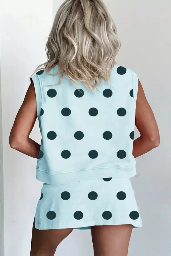 Polka Dot Sleeveless Top and Skort Casual Set