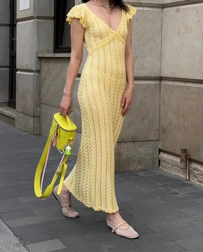 Ruffle Knit Midi Dress