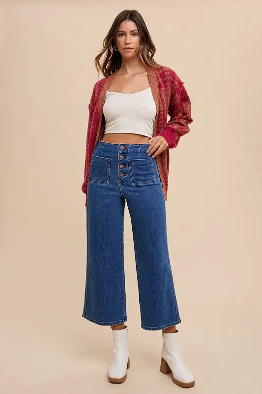 Sharp High Waist Button Denim Jeans