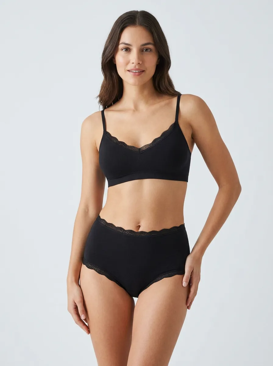 Women's Lace Trim Seamless Bralette and Panty Set