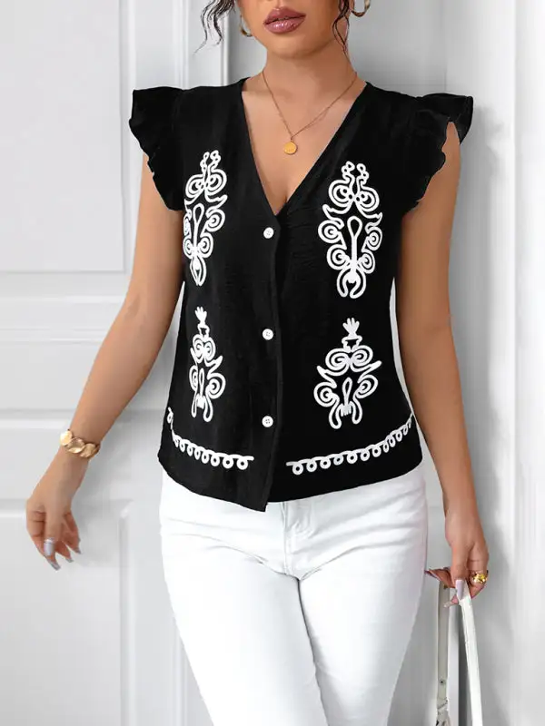 V-Neck Pocketed Casual Shirt
