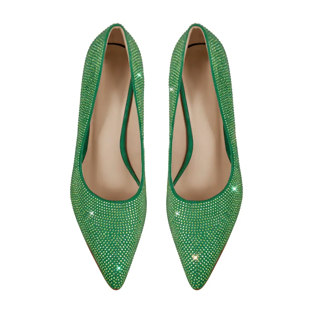 Rhinestone Pointed Toe Mid Heel Pumps