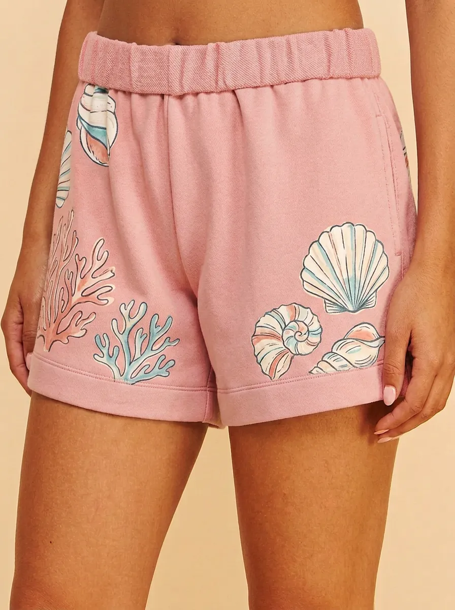 Women's Coastal Seashell Coral Graphic Shorts