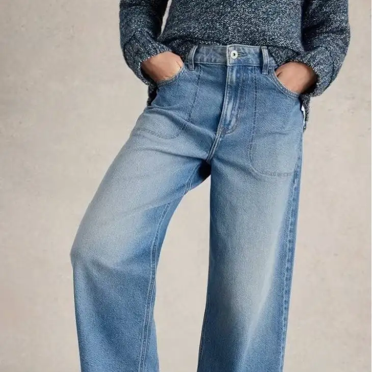 Wide-Leg Cropped Ankle-Length Women's Jeans