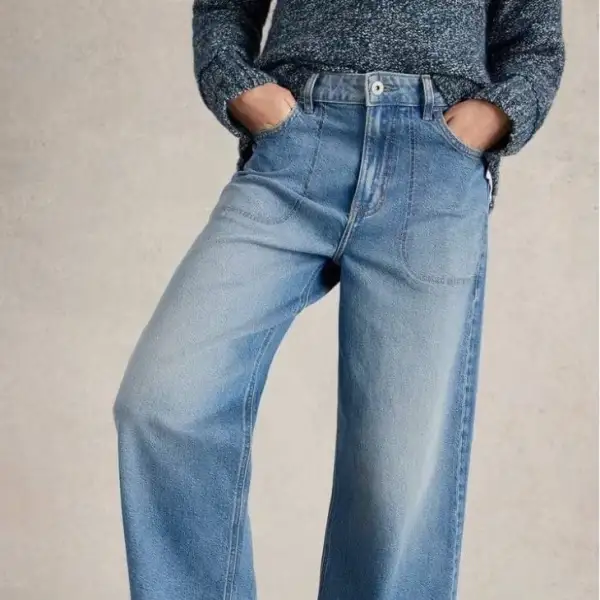 Wide-Leg Cropped Ankle-Length Women's Jeans