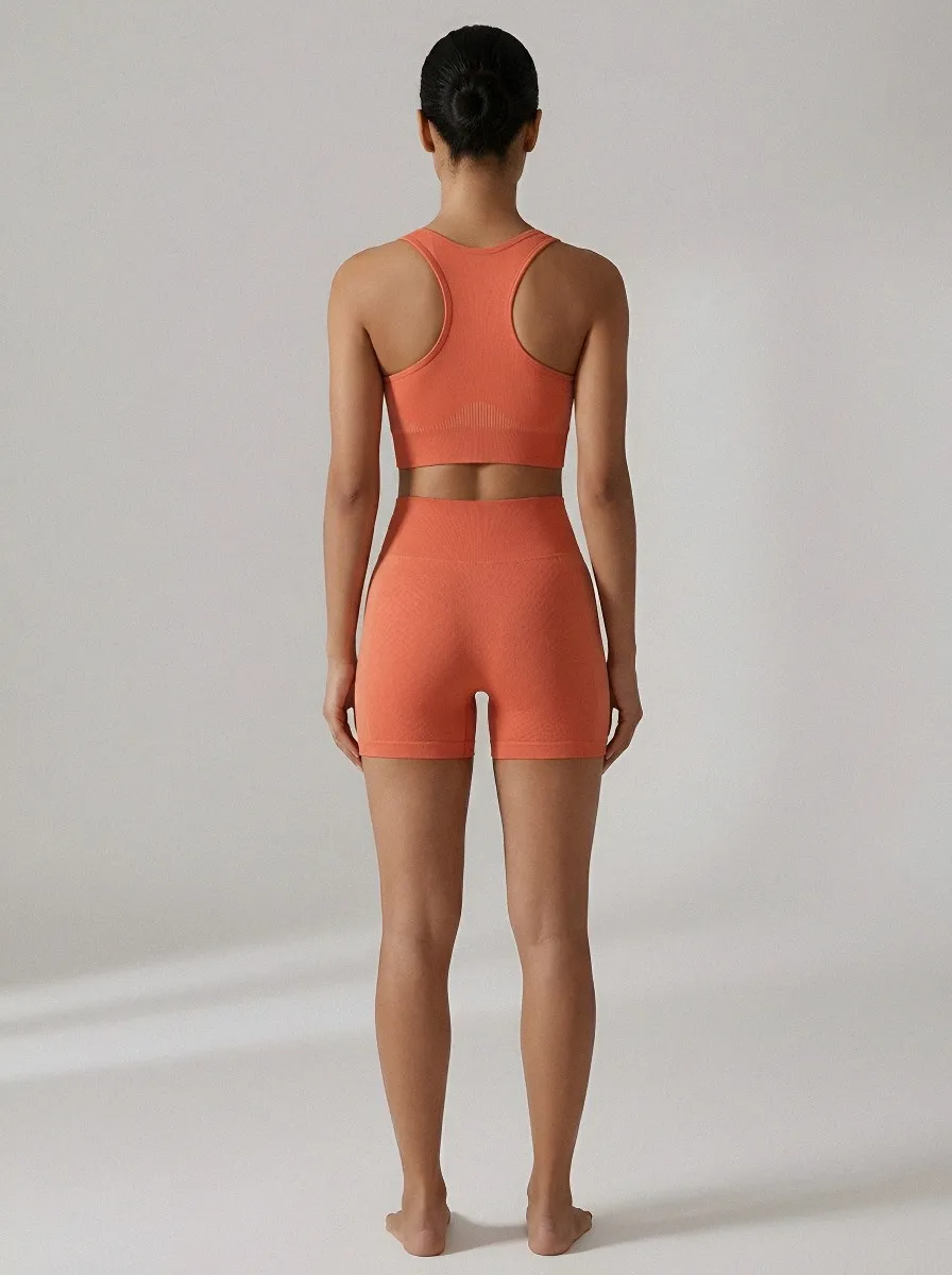Easy-Wear Ribbed Texture Seamless Design Sport Look Women's Tank Top And Sports Shorts Set