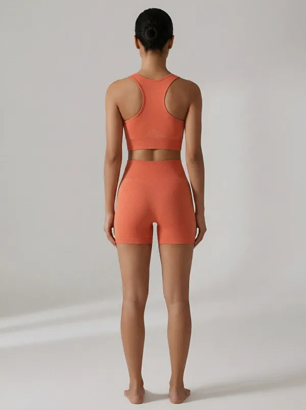 Easy-Wear Ribbed Texture Seamless Design Sport Look Women's Tank Top And Sports Shorts Set