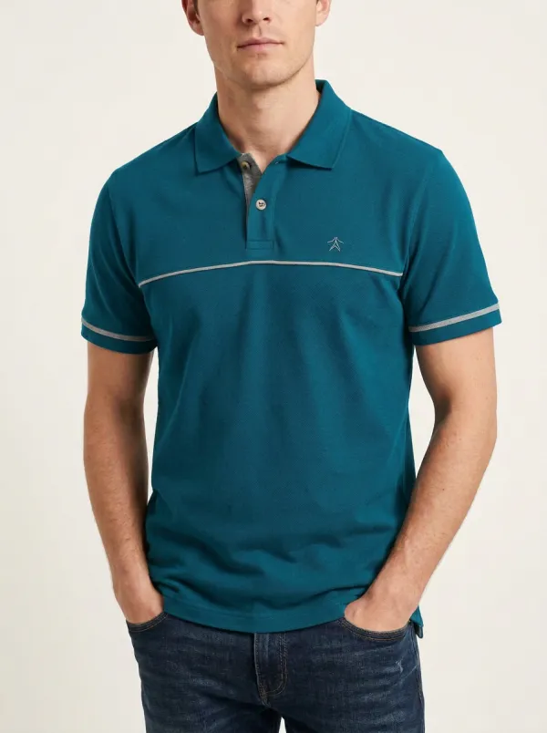 Men's Navy Blue Minimalist Logo Striped Polo Shirt