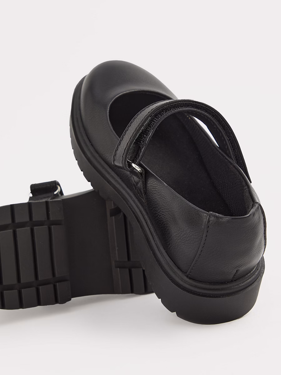 Black Leather Look Chunky Mary Jane School Shoes detail 1