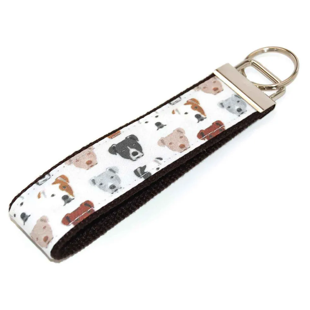 Pit Bull Faces Botanical Keychain
