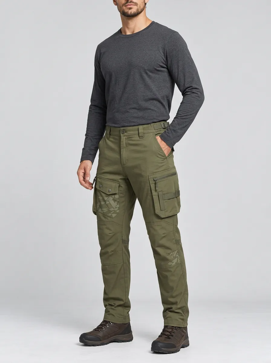 Men's Olive Green Camo Tactical Cargo Pants