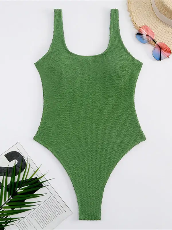 Candy Fluorescent Pleated Fabric One Piece Swimsuit