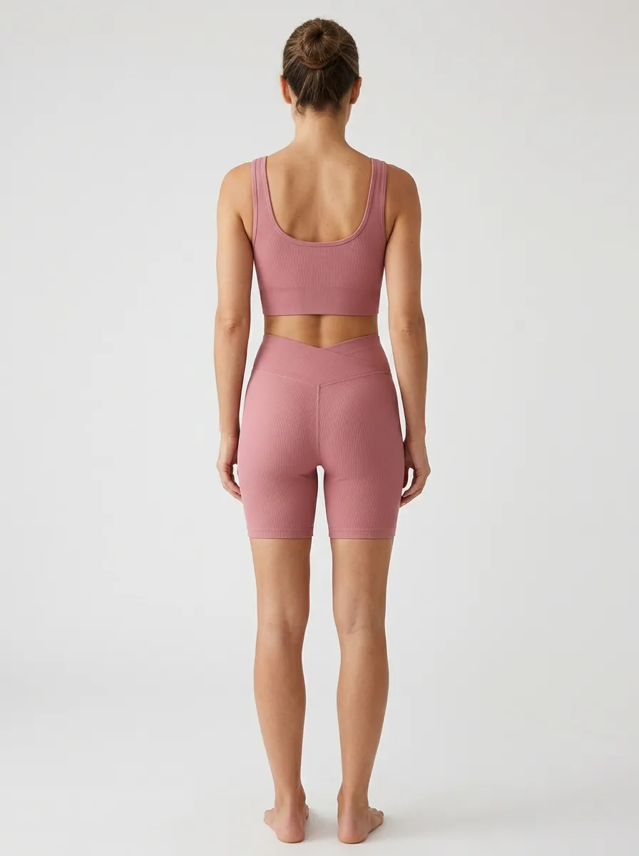 Practical Ribbed Texture V Waist Style Women's Tank Top And Sports Shorts Set