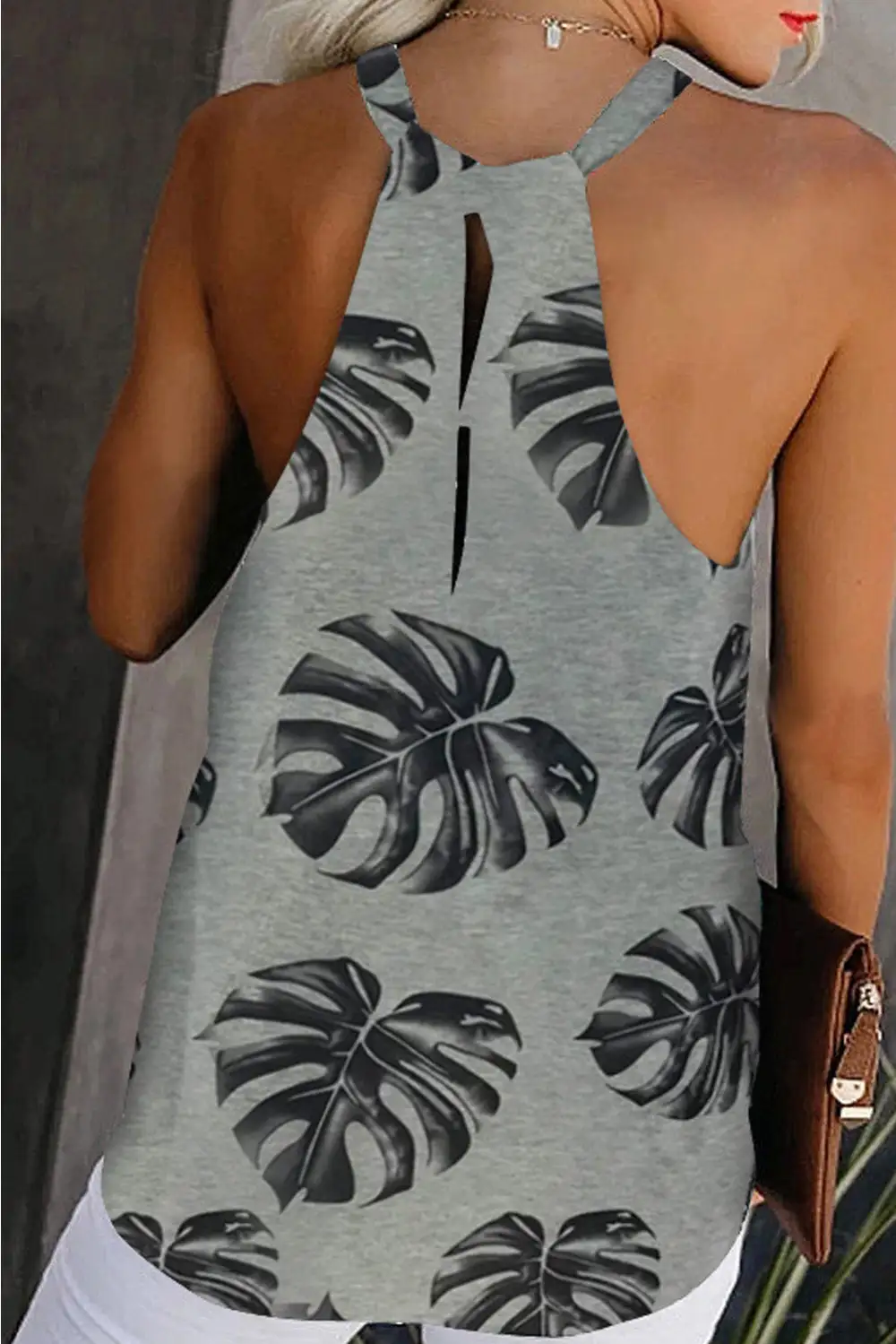 Dotted Print Tank Top Slit