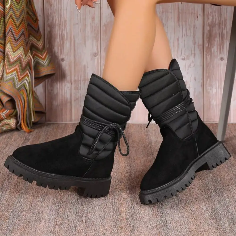 Quilted Lace-up Mid-calf Boots