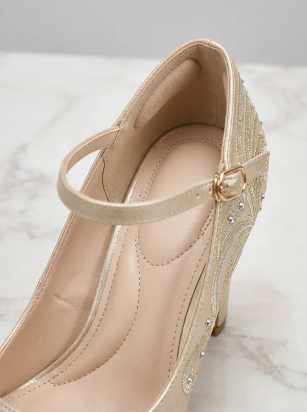 Rhinestone Embroidered Buckle-Strap Ankle-Strap Women's Formal High Heels
