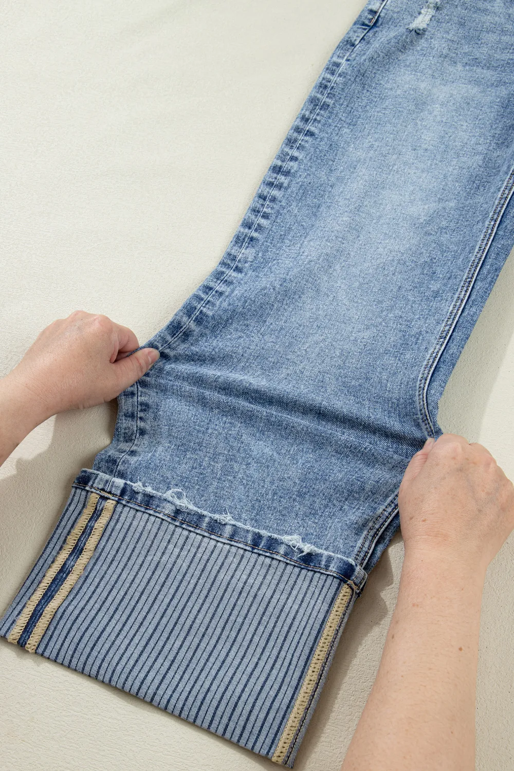 Washed Blue Cuffed Straight Jeans
