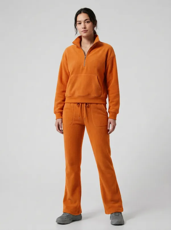 Women's Kangaroo-Pocket Half-Zip Pullover And Straight-Leg Fleece Matching Set