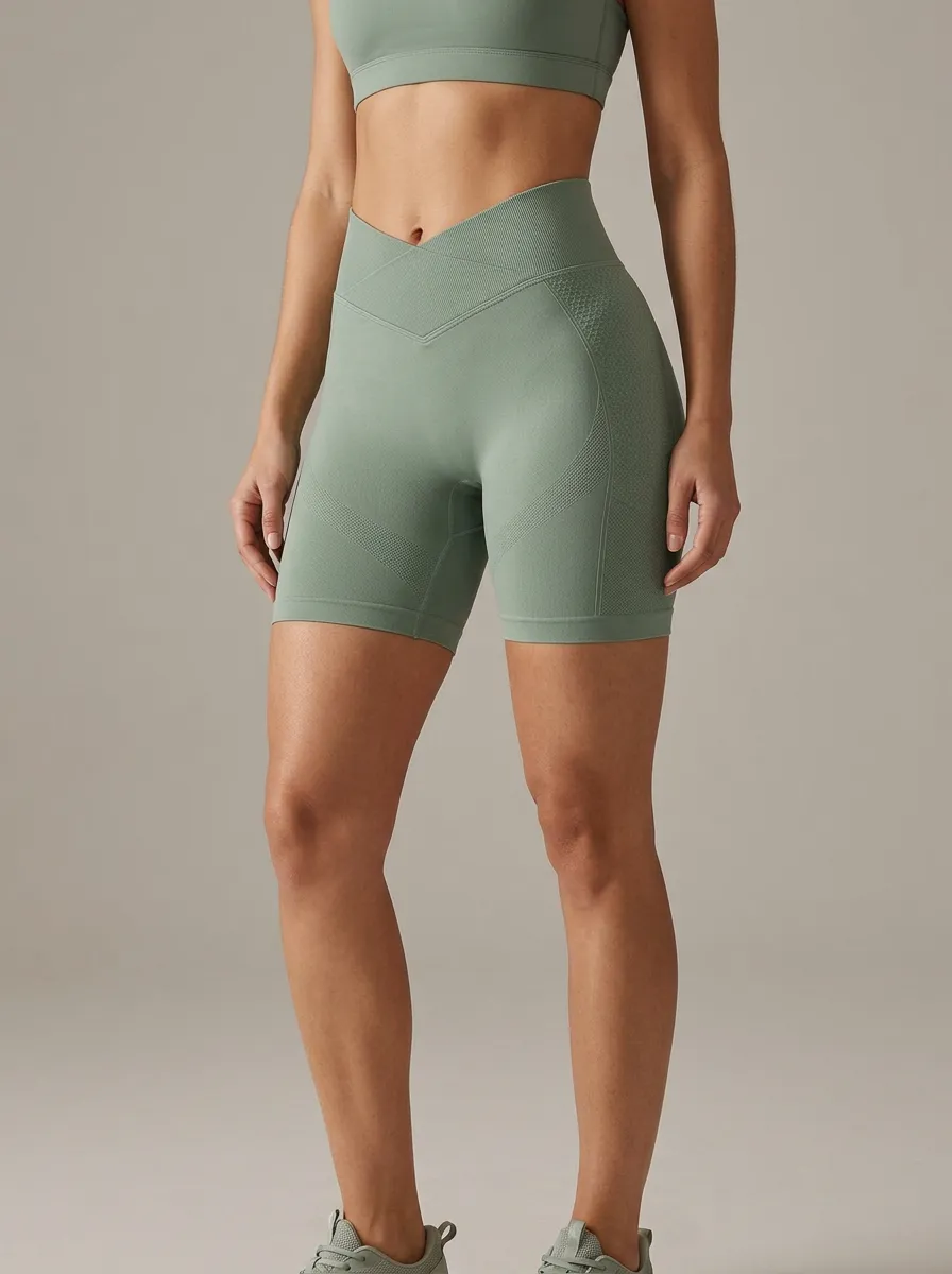 Women's Seamless Cross Waist Yoga Fitness Shorts