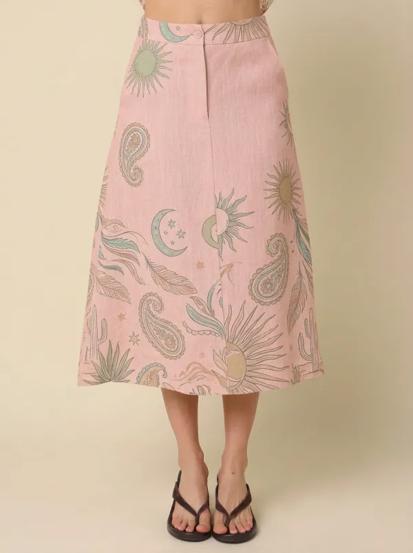 Women's Boho Celestial Paisley Sun Moon Printed Skirt