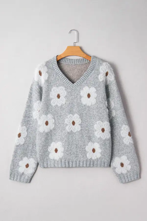 Floral V Neck Sweater