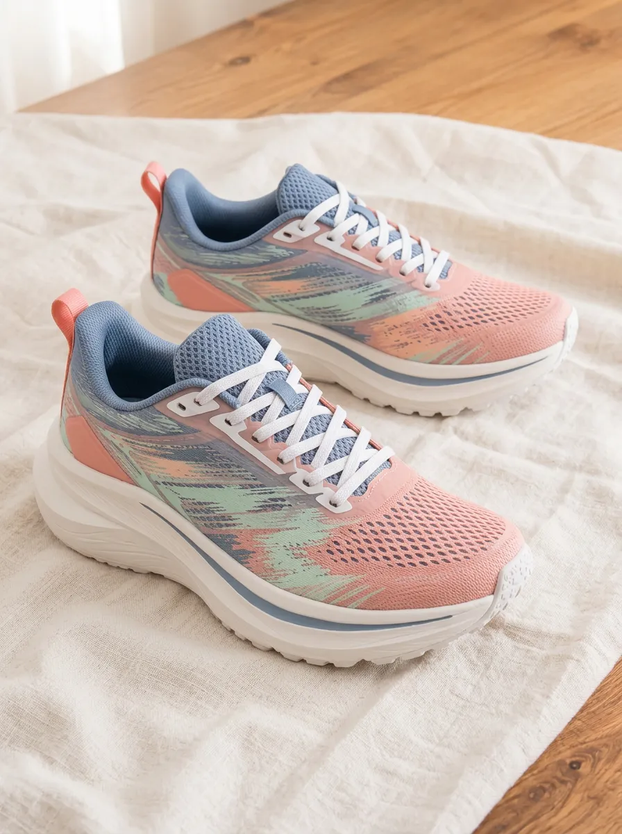 Women's Motion Pastel Abstract Brushstroke Printed Running Shoes Sneakers