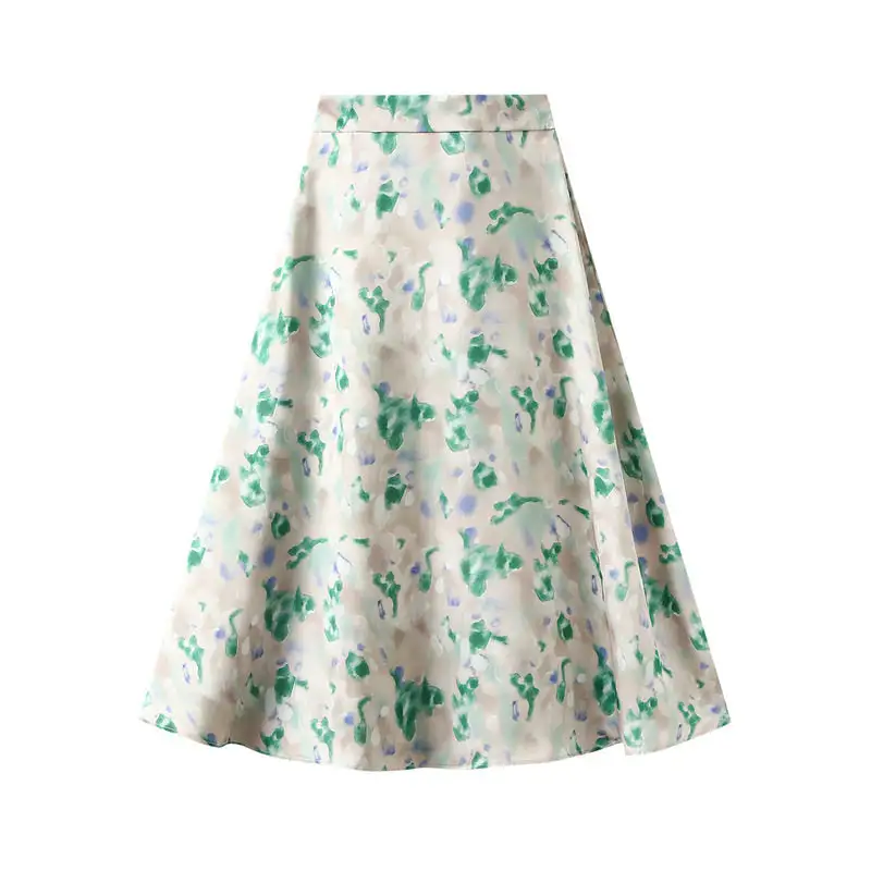 Utility Satin Print Elastic Waist Skirt