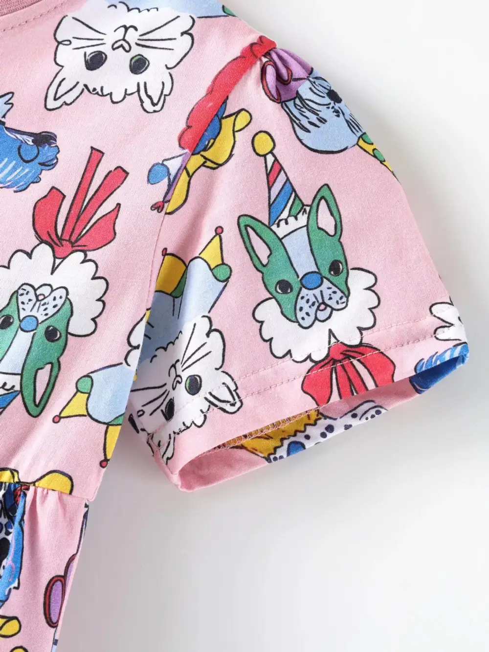 Girls Cartoon Print Short Sleeve Dress