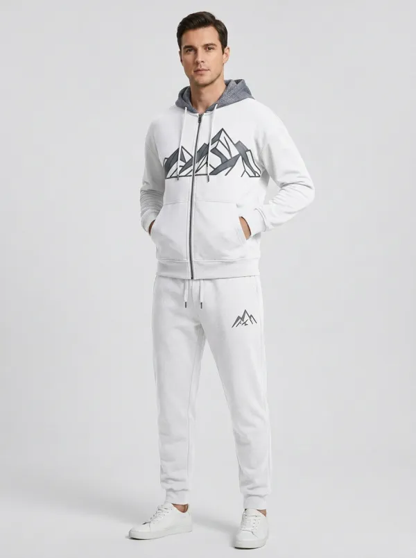 Men's Mountain Graphic Contrast-Hood Zip-Up Jogger Set