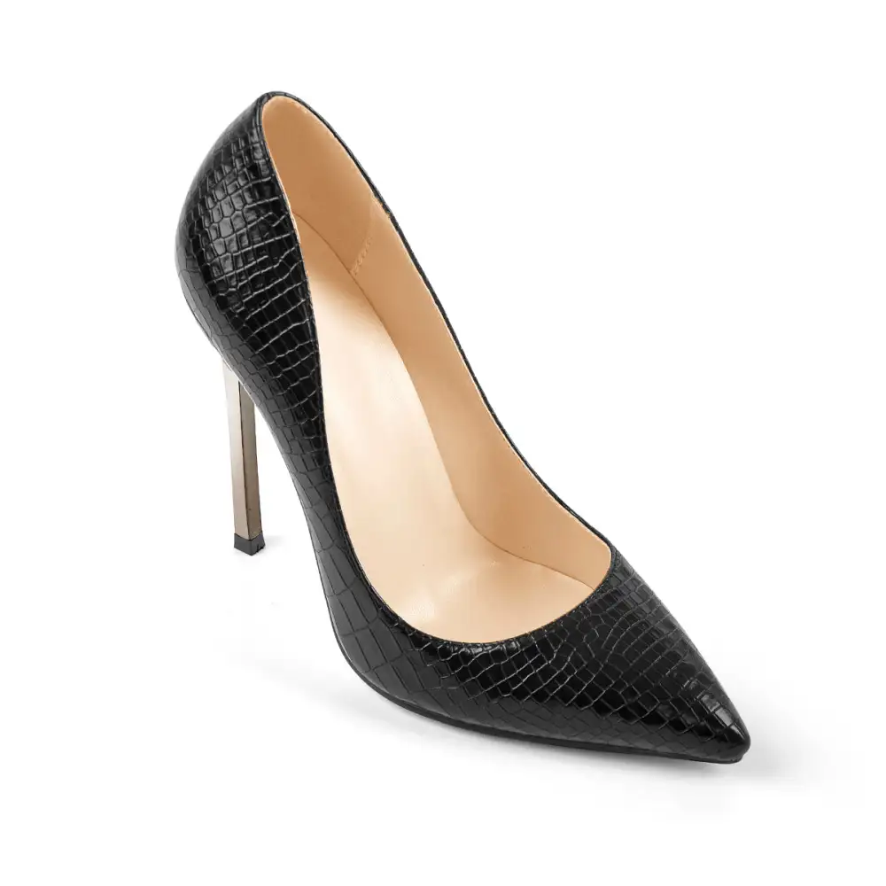 Modern Patent Finish Pointed Toe Metal Heel Pumps