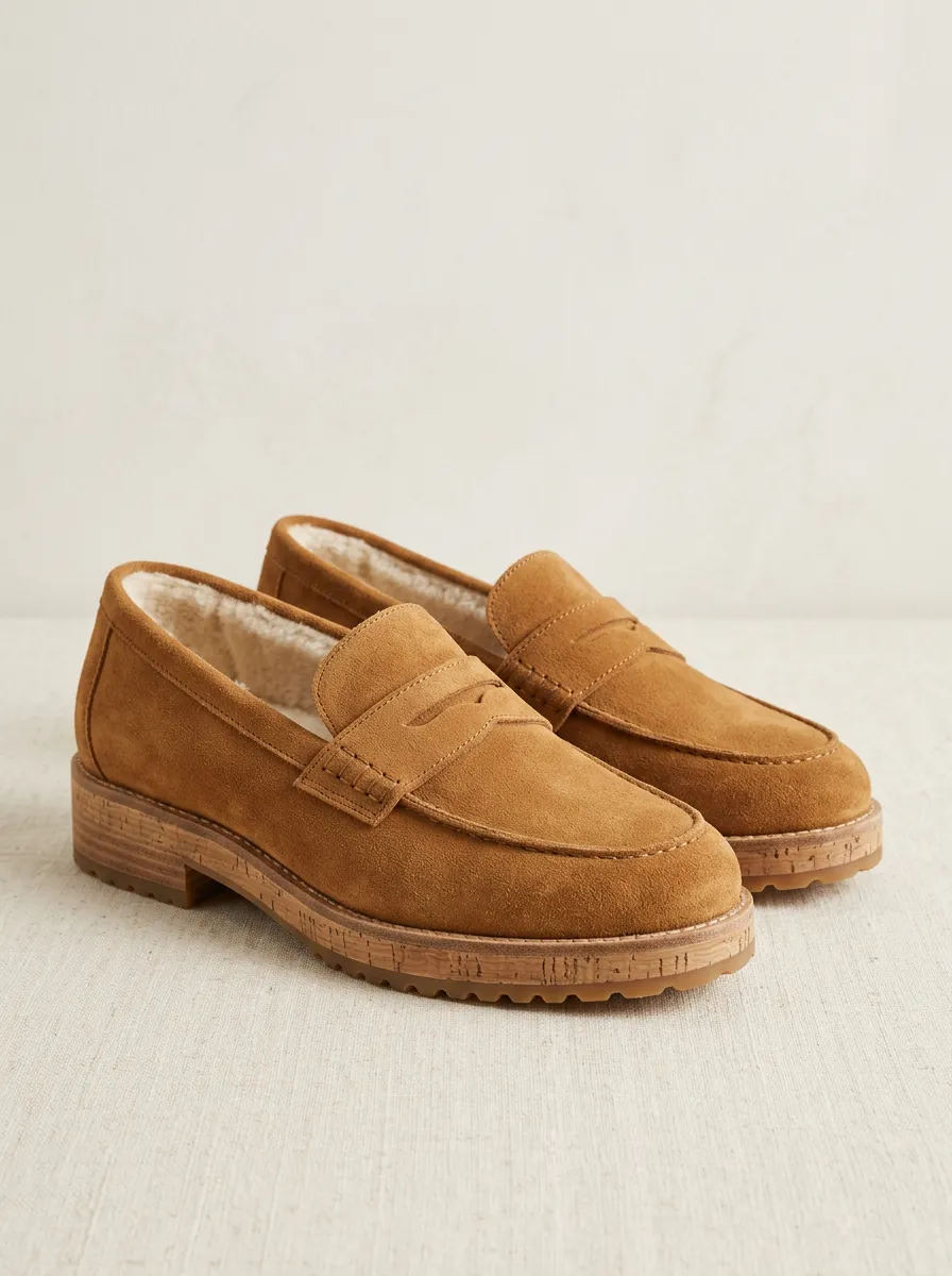 Women's Winter Suede Wood Sole Loafers