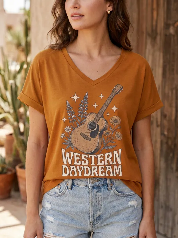 Floral Guitar Women's V-Neck T-Shirt