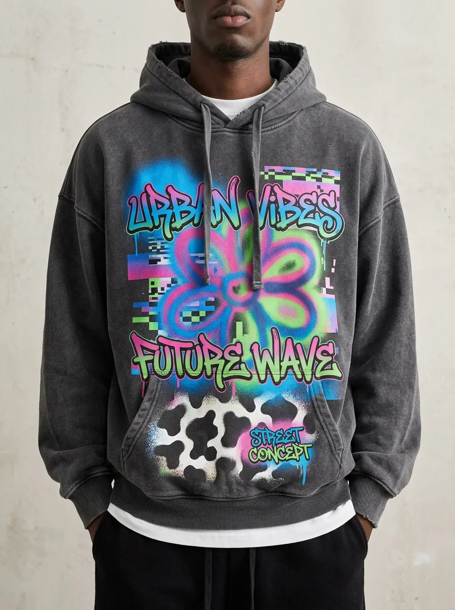 Unisex Statement Streetwear Graffiti Floral Hoodie