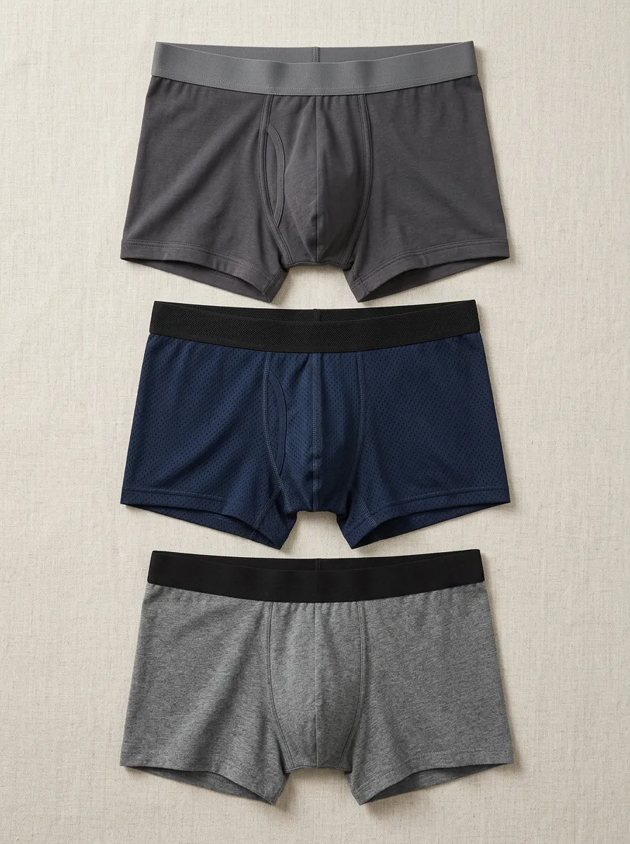 Men's Solid Color Breathable Mesh Cotton Boxer Briefs Underwear Set