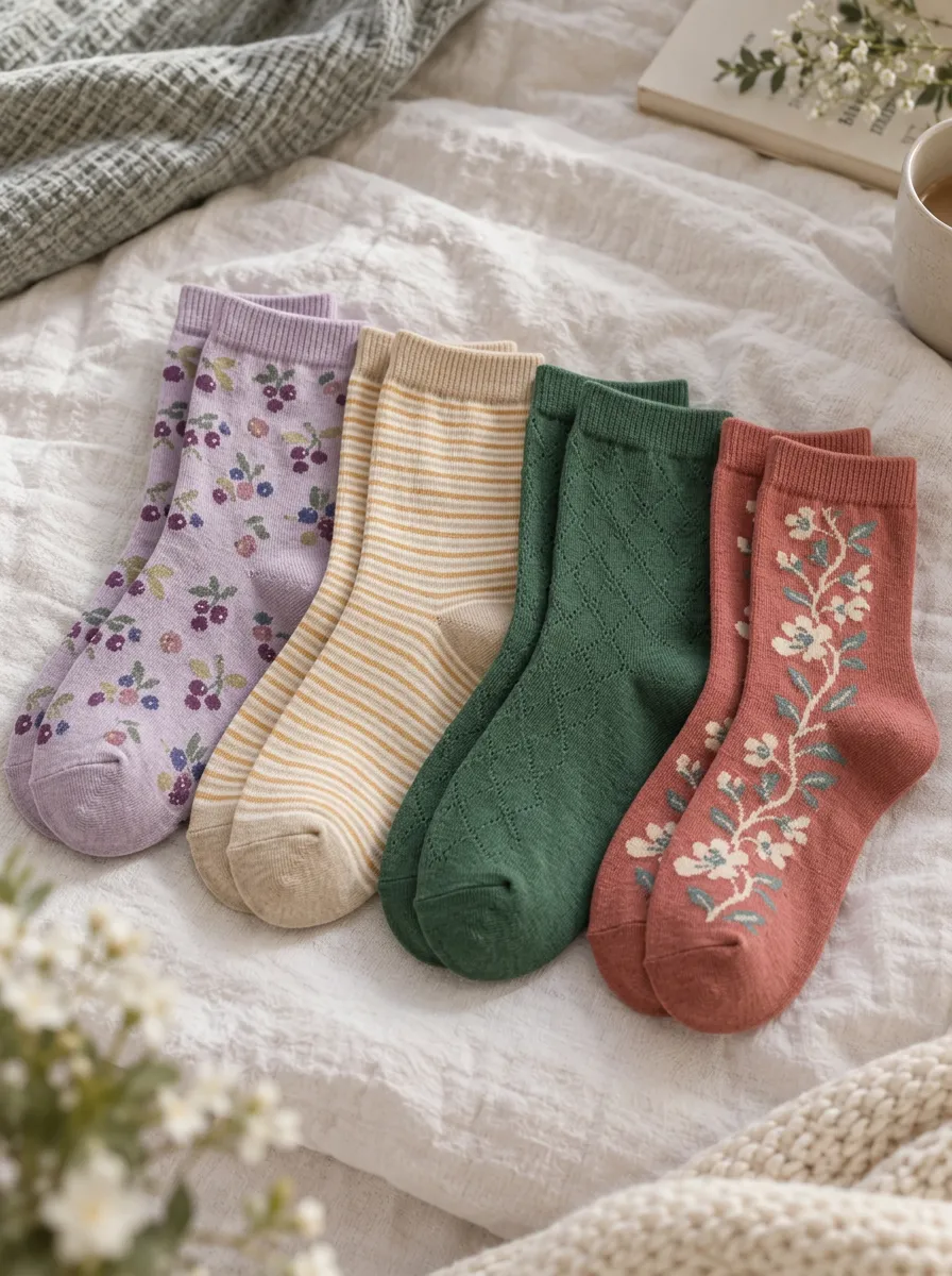 Women's Vintage Floral Striped Argyle Printed Socks Set