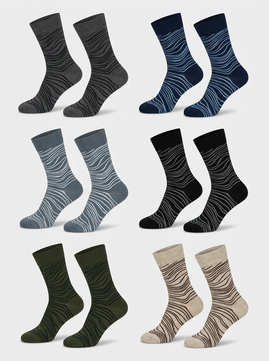 Men's Wavy Line Pattern Crew Sock Set