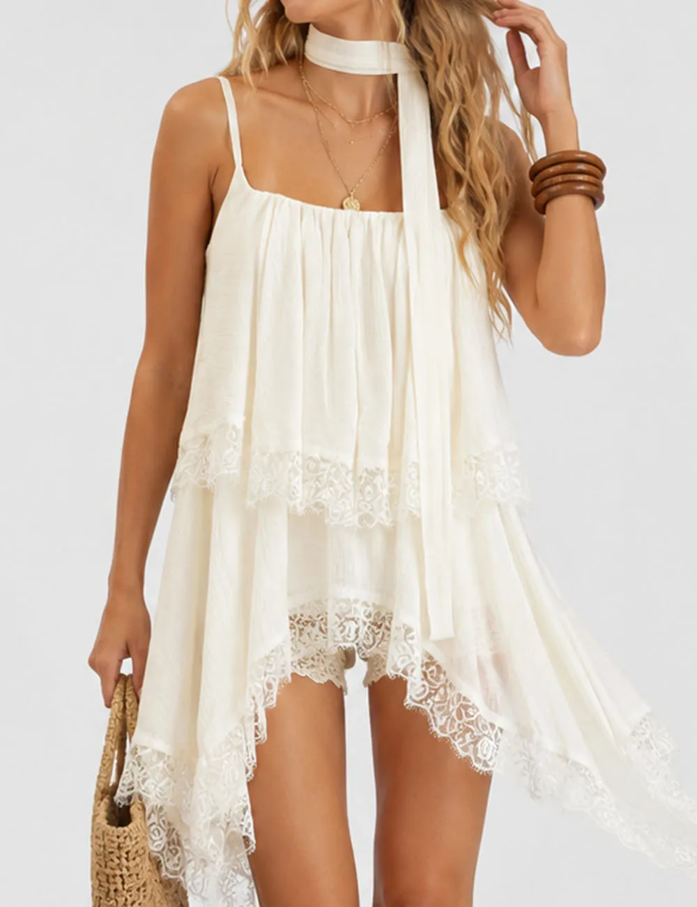 Lace Trim Irregular Layered Hem Cami Top