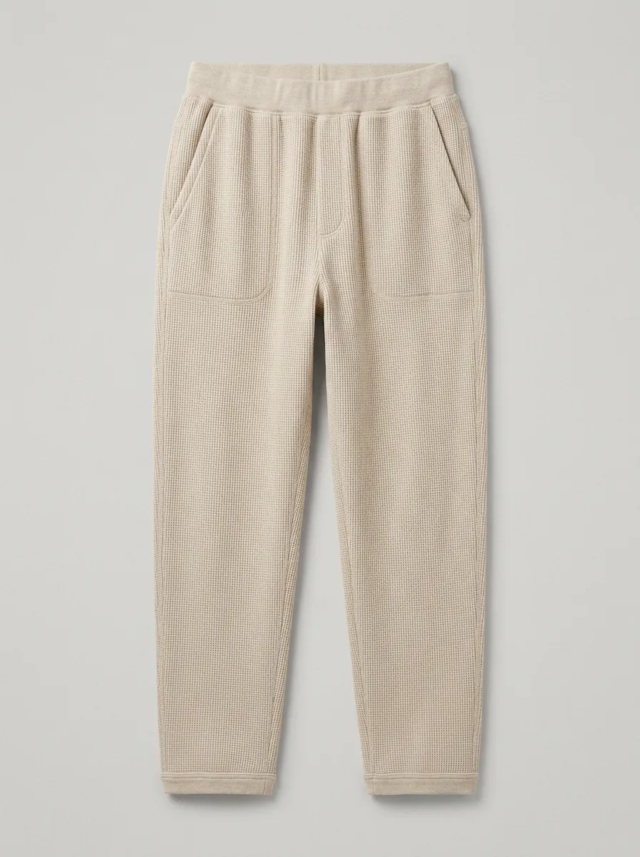 Unisex Casual Beige Waffle Knit Jogger Pants for Casual Wear