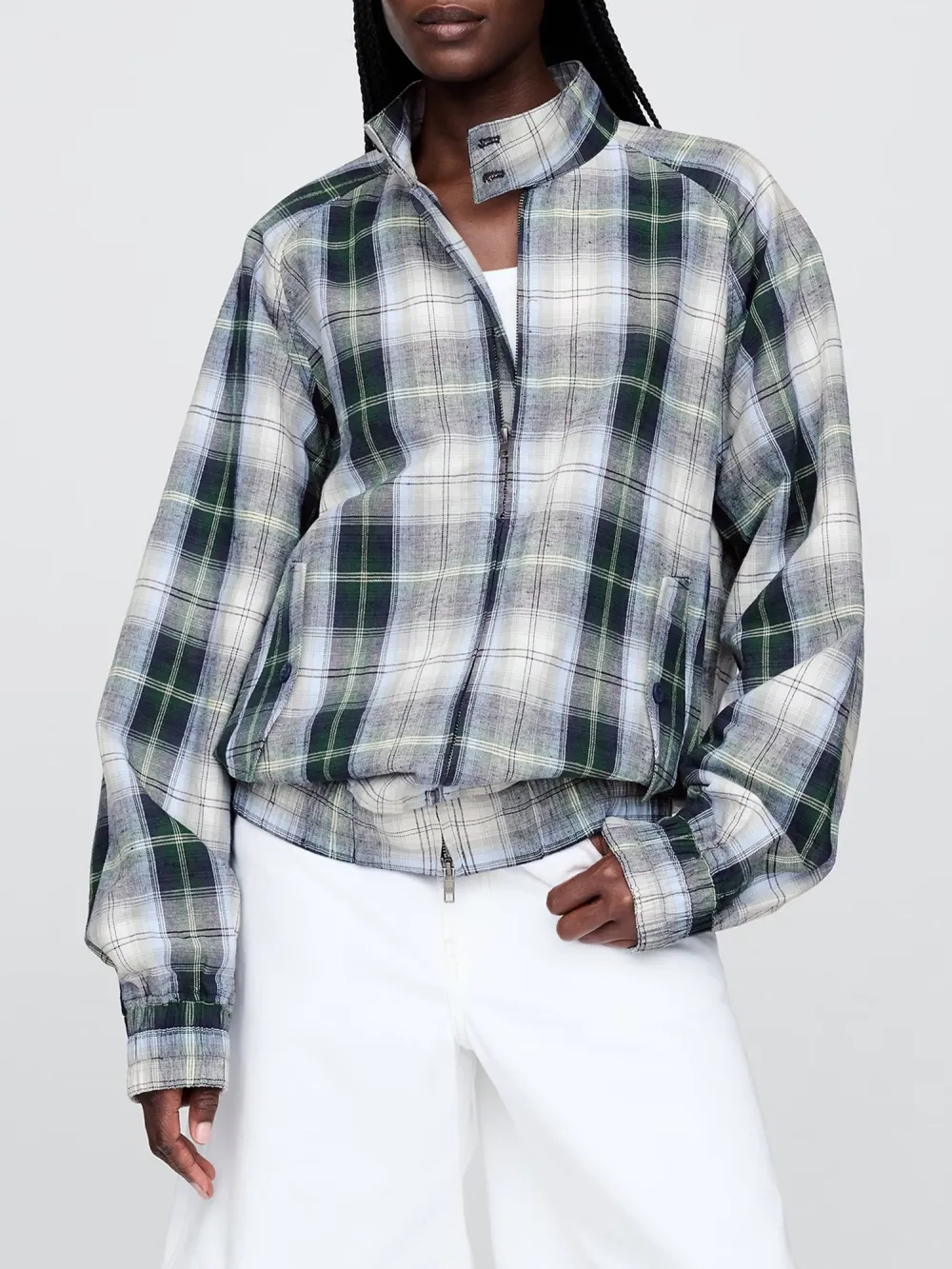 Stand Up Collar Plaid Jacket