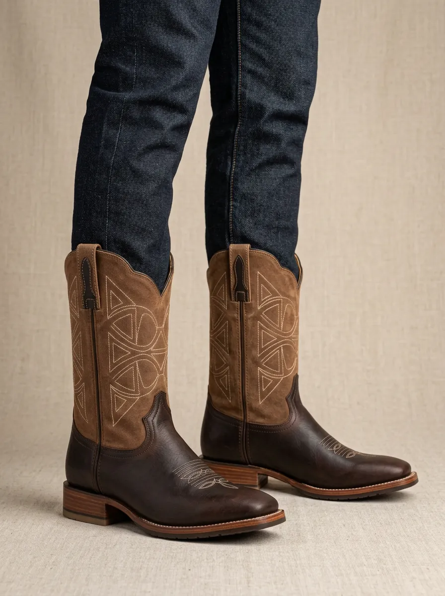 Men's Western Geometric Embroidered Cowboy Boots