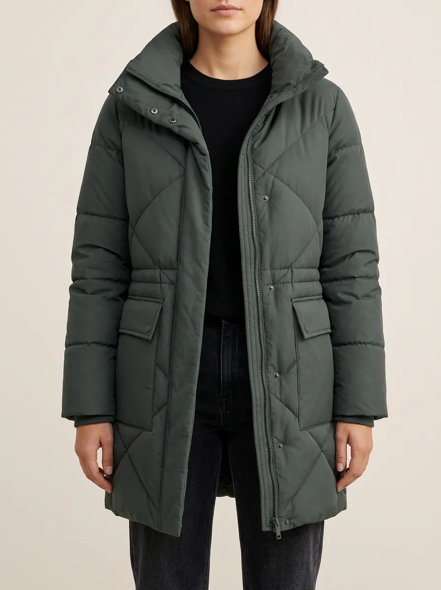 Women's Modern Olive Puffer Jacket