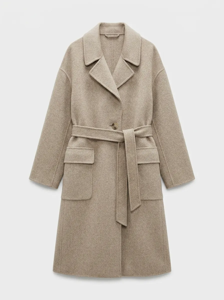 Clean-Line Belted Wool Coat