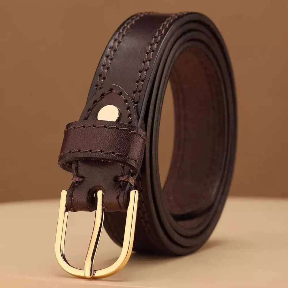 Everyday Classic Leather Belt with Golden Buckle