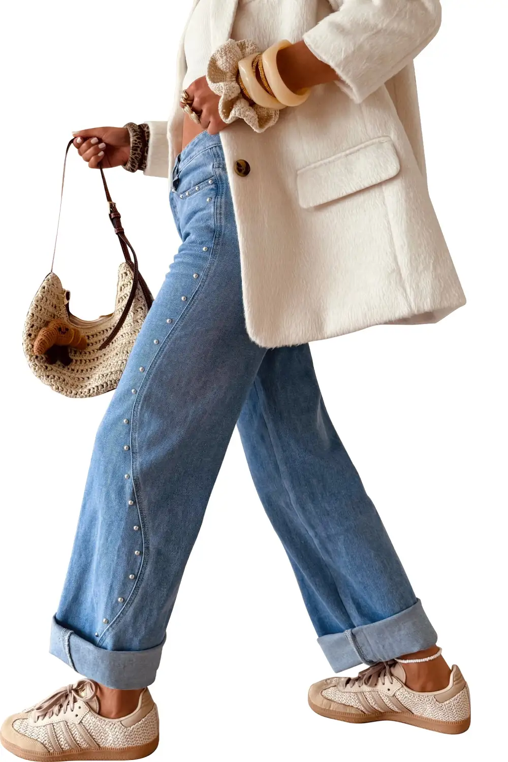 Women's Ankle Length Jeans With Side Seam Rivet Detail