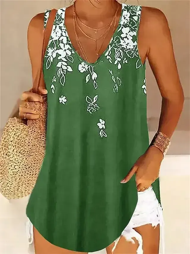 Women's Tank Top Camis Pink Blue Sky Blue Floral Print Sleeveless Casual V Neck Regular Floral S