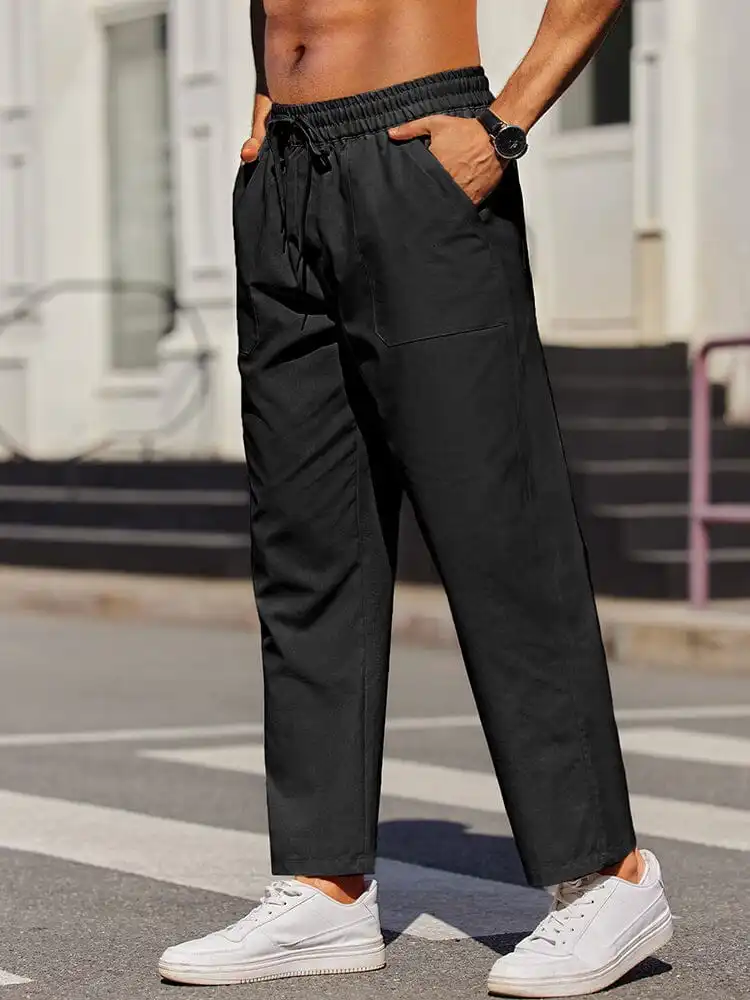 Elastic Linen Blend Pants