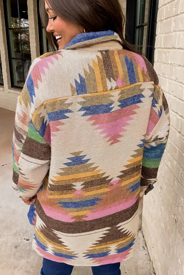 Aztec Print Button-Up Shirt Jacket