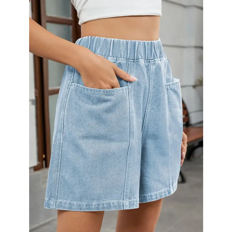 Elastic Waist Denim Shorts