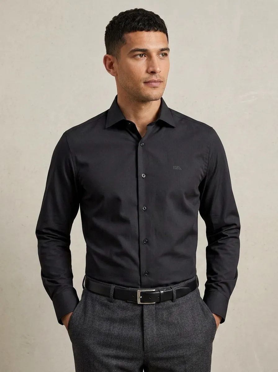 Men's Non-Iron Cotton  Logo Embroidered Button-Down Shirt
